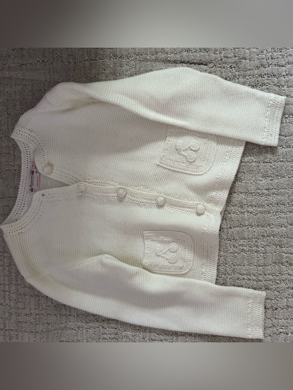 Bonpoint Cream Knit Button-Front Cardigan with Pocket Detail